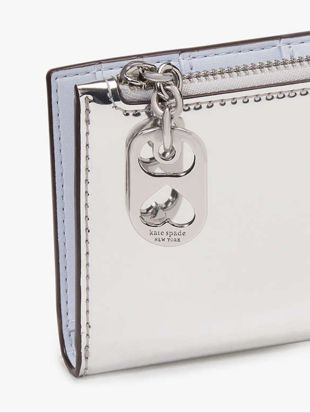 kate spade Devin Patent Small Bifold Wallet Metallic Silver NEW